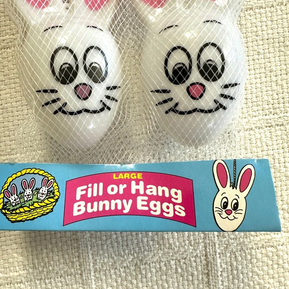 VTG Sun Hill Fill or Hang Bunny Eggs Large‎ Plastic Easter Decor 4pk 90s Kitsch